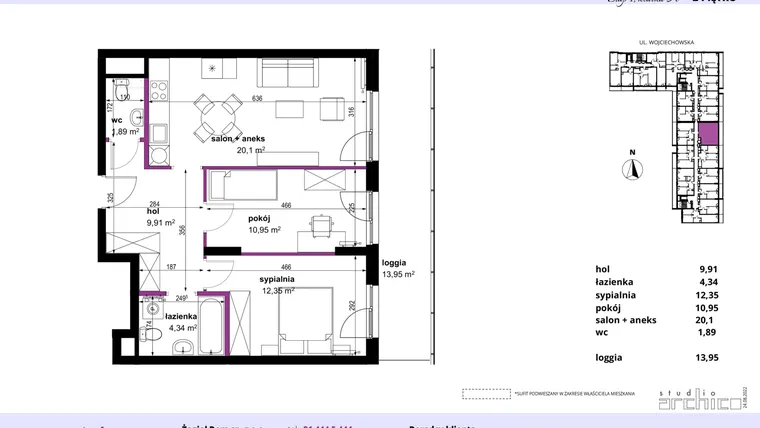 Rzut - Mieszkanie na sprzedaż 3 pokoje o powierzchni 59,79 m² - numer 12 w Wojciechowska Square
