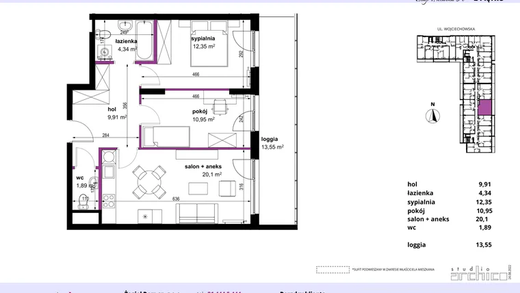 Rzut - Mieszkanie na sprzedaż 3 pokoje o powierzchni 59,79 m² - numer 13 w Wojciechowska Square