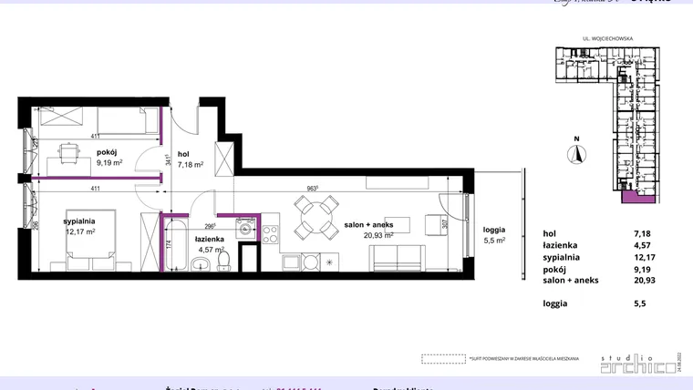 Rzut - Mieszkanie na sprzedaż 3 pokoje o powierzchni 54,27 m² - numer 17 w Wojciechowska Square