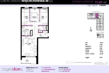 Rzut - Mieszkanie na sprzedaż 4 pokoje o powierzchni 71,48 m² - numer 63 w Wojciechowska Square
