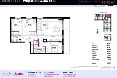 Rzut - Mieszkanie na sprzedaż 4 pokoje o powierzchni 89,69 m² - numer 64 w Wojciechowska Square