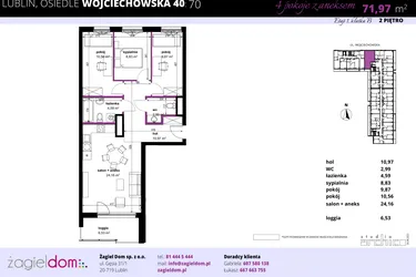 Rzut - Mieszkanie na sprzedaż 4 pokoje o powierzchni 71,77 m² - numer 70 w Wojciechowska Square