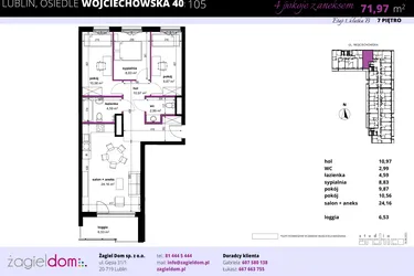 Rzut - Mieszkanie na sprzedaż 4 pokoje o powierzchni 71,69 m² - numer 105 w Wojciechowska Square