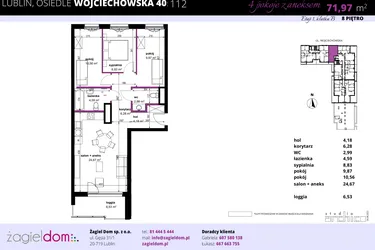 Rzut - Mieszkanie na sprzedaż 4 pokoje o powierzchni 71,85 m² - numer 112 w Wojciechowska Square