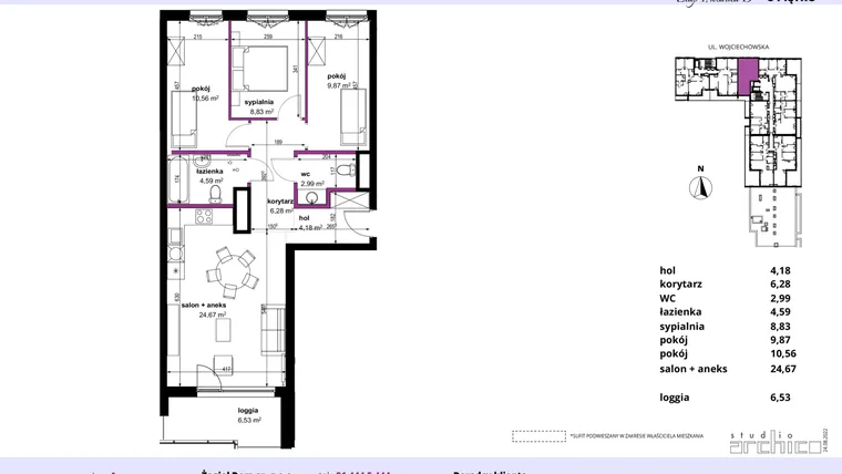 Rzut - Mieszkanie na sprzedaż 4 pokoje o powierzchni 71,85 m² - numer 112 w Wojciechowska Square