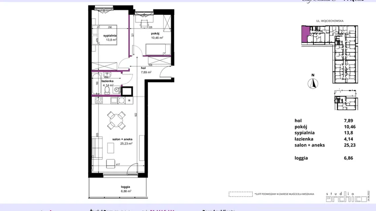Rzut - Mieszkanie na sprzedaż 3 pokoje o powierzchni 61,59 m² - numer 119 w Wojciechowska Square
