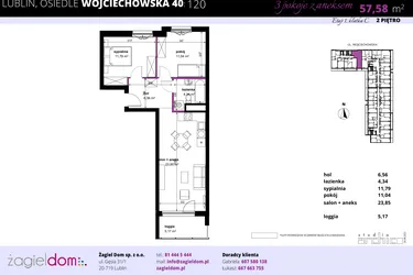 Rzut - Mieszkanie na sprzedaż 3 pokoje o powierzchni 57,48 m² - numer 120 w Wojciechowska Square