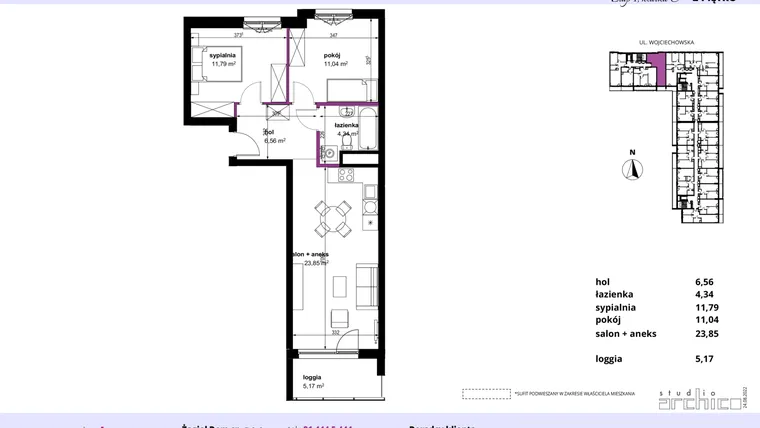 Rzut - Mieszkanie na sprzedaż 3 pokoje o powierzchni 57,48 m² - numer 120 w Wojciechowska Square