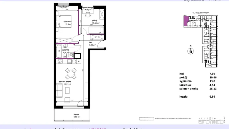 Rzut - Mieszkanie na sprzedaż 3 pokoje o powierzchni 61,54 m² - numer 127 w Wojciechowska Square