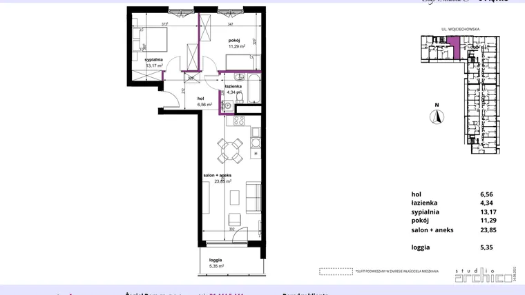 Rzut - Mieszkanie na sprzedaż 3 pokoje o powierzchni 59,14 m² - numer 136 w Wojciechowska Square