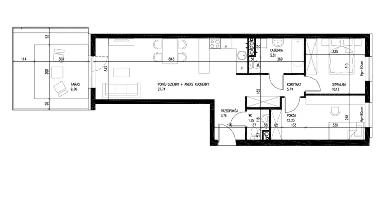 Rzut - Mieszkanie na sprzedaż 3 pokoje o powierzchni 66,96 m² - numer B18-4 w Leonówka vol. 2