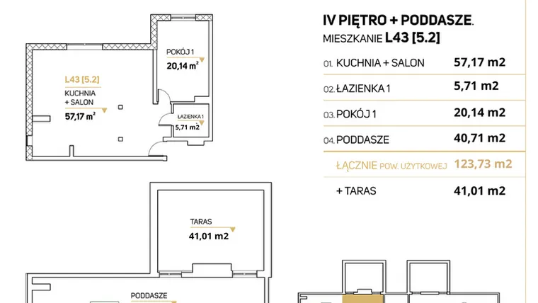 Rzut - Mieszkanie na sprzedaż 3 pokoje o powierzchni 123,73 m² - numer L43 w Zimowa Apartamenty