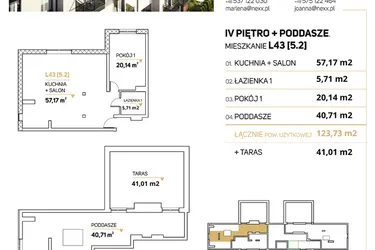 Rzut - Mieszkanie na sprzedaż 3 pokoje o powierzchni 123,73 m² - numer L43 w Zimowa Apartamenty