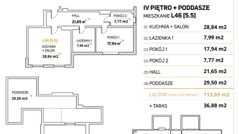 Rzut - Mieszkanie na sprzedaż 4 pokoje o powierzchni 113,69 m² - numer L46 w Zimowa Apartamenty