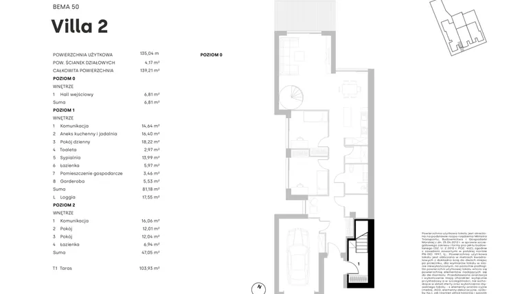 Rzut - Dom na sprzedaż 4 pokoje o powierzchni 135,03 m² - numer 2 w Villa Bema