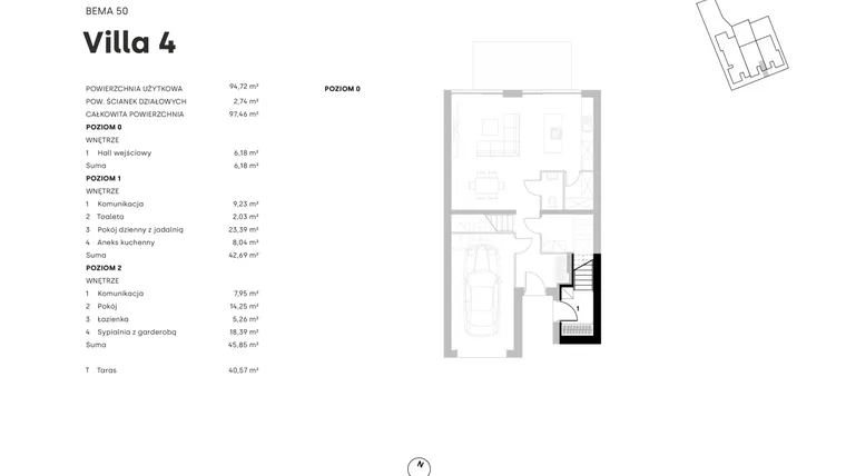Rzut - Dom na sprzedaż 3 pokoje o powierzchni 94,8 m² - numer 4 w Villa Bema