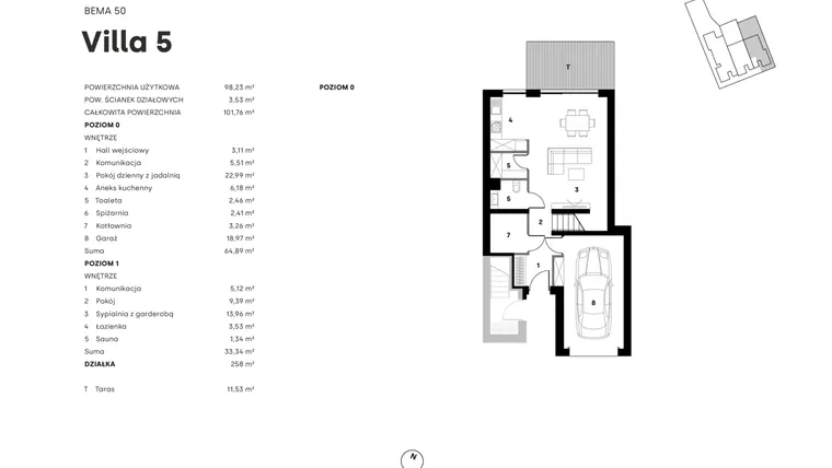 Rzut - Dom na sprzedaż 3 pokoje o powierzchni 97,08 m² - numer 5 w Villa Bema