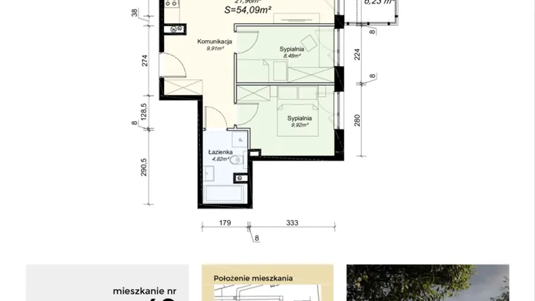 Rzut - Mieszkanie na sprzedaż 3 pokoje o powierzchni 54,09 m² - numer M49 w Łupkowa Park 2
