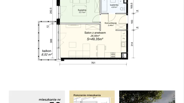 Rzut - Mieszkanie na sprzedaż 2 pokoje o powierzchni 49,35 m² - numer M58 w Łupkowa Park 2