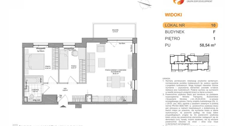 Rzut - Mieszkanie na sprzedaż 3 pokoje o powierzchni 58,51 m² - numer F10 w WIDOKI etap II