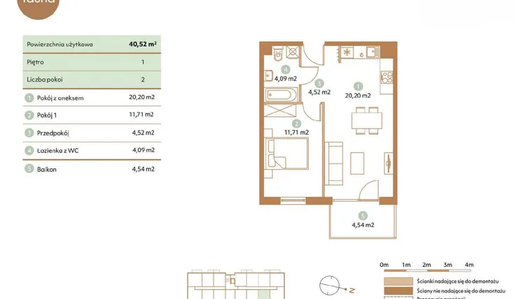 Rzut - Mieszkanie na sprzedaż 2 pokoje o powierzchni 40,52 m² - numer D21-1 w Fauna