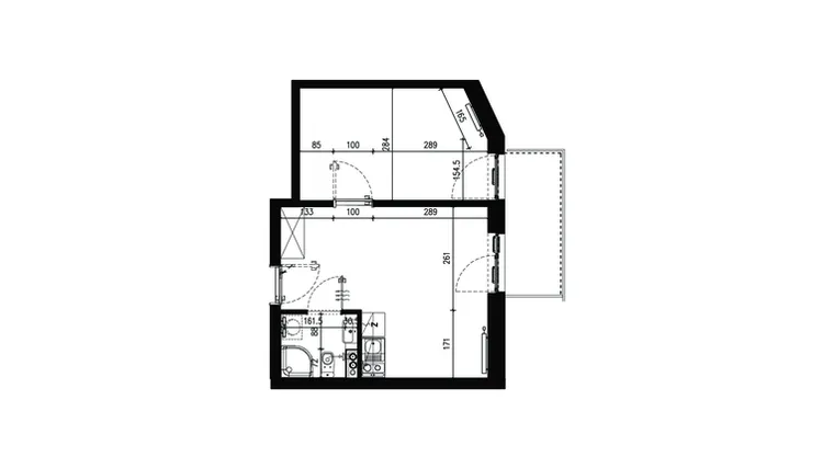 Rzut - Mieszkanie na sprzedaż 2 pokoje o powierzchni 34,95 m² - numer AB.3.052 w Nadolnik Compact Apartments etap III