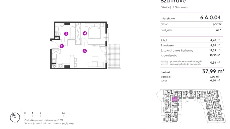 Rzut - Mieszkanie na sprzedaż 1 pokój o powierzchni 37,99 m² - numer 6.A.0.04 w Murapol Osiedle Szafirove