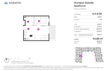 Rzut - Mieszkanie na sprzedaż 2 pokoje o powierzchni 44,8 m² - numer 6.A.0.06 w Murapol Osiedle Szafirove