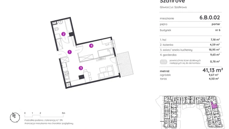 Rzut - Mieszkanie na sprzedaż 1 pokój o powierzchni 41,13 m² - numer 6.B.0.02 w Murapol Osiedle Szafirove
