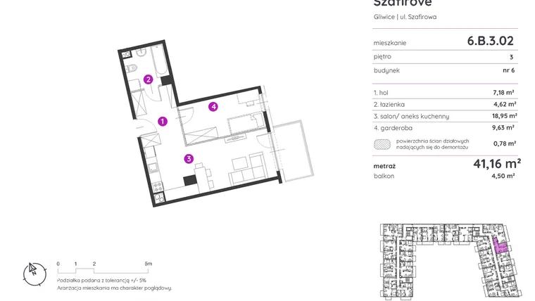 Rzut - Mieszkanie na sprzedaż 1 pokój o powierzchni 41,16 m² - numer 6.B.3.02 w Murapol Osiedle Szafirove