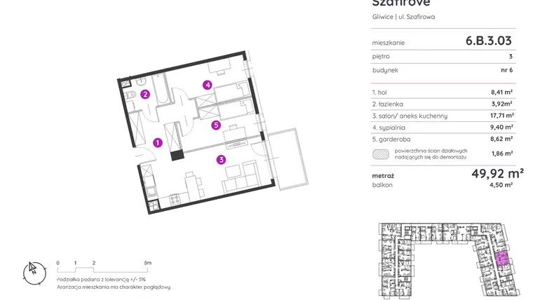 Rzut - Mieszkanie na sprzedaż 2 pokoje o powierzchni 49,92 m² - numer 6.B.3.03 w Murapol Osiedle Szafirove