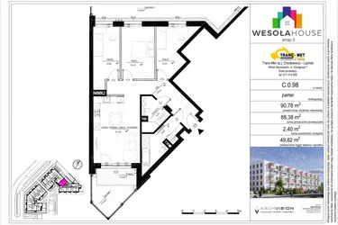 Rzut - Mieszkanie na sprzedaż 4 pokoje o powierzchni 88,25 m² - numer C.0.98 w Wesoła House Etap II