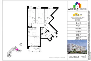 Rzut - Mieszkanie na sprzedaż 4 pokoje o powierzchni 82,5 m² - numer C.4.123 w Wesoła House Etap II
