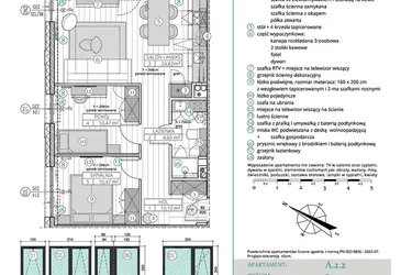 Rzut - Mieszkanie na sprzedaż 3 pokoje o powierzchni 60,46 m² - numer A.2.2 w Remedium