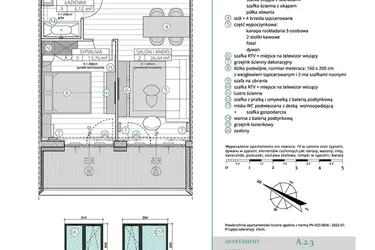 Rzut - Mieszkanie na sprzedaż 2 pokoje o powierzchni 49,46 m² - numer A.2.3 w Remedium