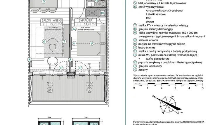 Rzut - Mieszkanie na sprzedaż 2 pokoje o powierzchni 42,87 m² - numer A.2.4 w Remedium