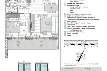 Rzut - Mieszkanie na sprzedaż 2 pokoje o powierzchni 48,99 m² - numer A.2.9 w Remedium