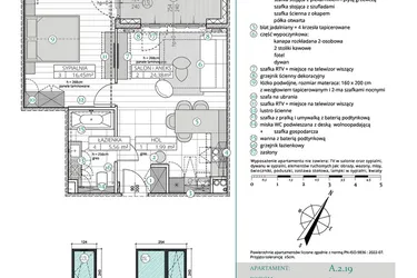 Rzut - Mieszkanie na sprzedaż 2 pokoje o powierzchni 48,38 m² - numer A.2.19 w Remedium