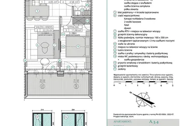 Rzut - Mieszkanie na sprzedaż 2 pokoje o powierzchni 42,87 m² - numer A.3.4 w Remedium