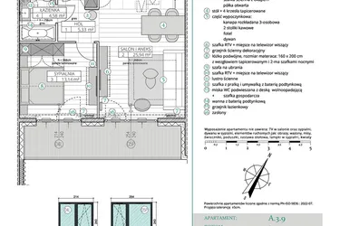 Rzut - Mieszkanie na sprzedaż 2 pokoje o powierzchni 48,99 m² - numer A.3.9 w Remedium