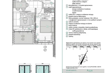 Rzut - Mieszkanie na sprzedaż 2 pokoje o powierzchni 41,93 m² - numer A.3.11 w Remedium
