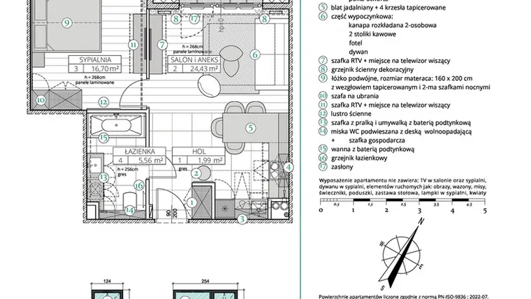 Rzut - Mieszkanie na sprzedaż 2 pokoje o powierzchni 48,68 m² - numer A.3.19 w Remedium