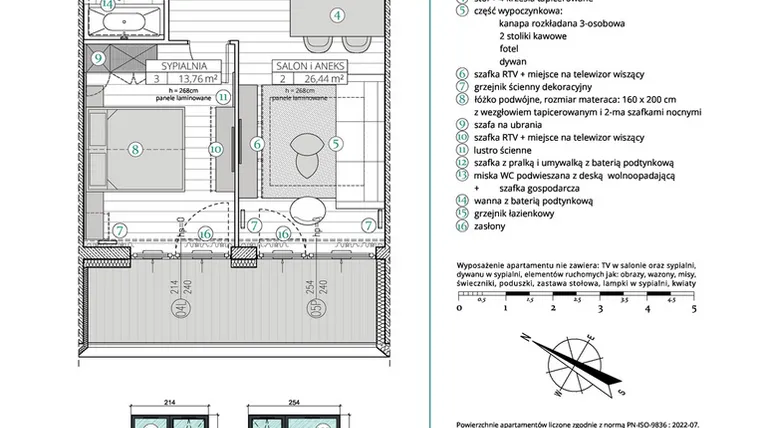 Rzut - Mieszkanie na sprzedaż 2 pokoje o powierzchni 49,46 m² - numer A.4.3 w Remedium