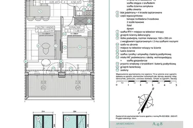 Rzut - Mieszkanie na sprzedaż 2 pokoje o powierzchni 42,84 m² - numer A.4.8 w Remedium