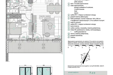 Rzut - Mieszkanie na sprzedaż 2 pokoje o powierzchni 48,99 m² - numer A.4.9 w Remedium