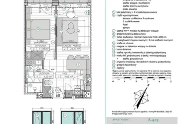 Rzut - Mieszkanie na sprzedaż 2 pokoje o powierzchni 42,55 m² - numer A.4.15 w Remedium