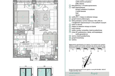 Rzut - Mieszkanie na sprzedaż 2 pokoje o powierzchni 46,14 m² - numer A.4.17 w Remedium