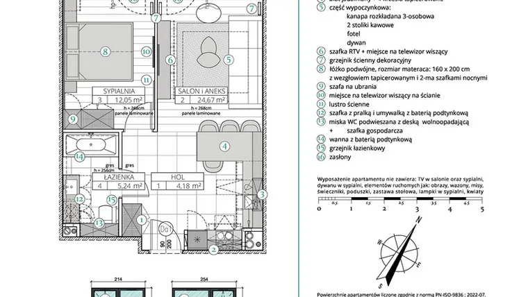 Rzut - Mieszkanie na sprzedaż 2 pokoje o powierzchni 46,14 m² - numer A.4.17 w Remedium