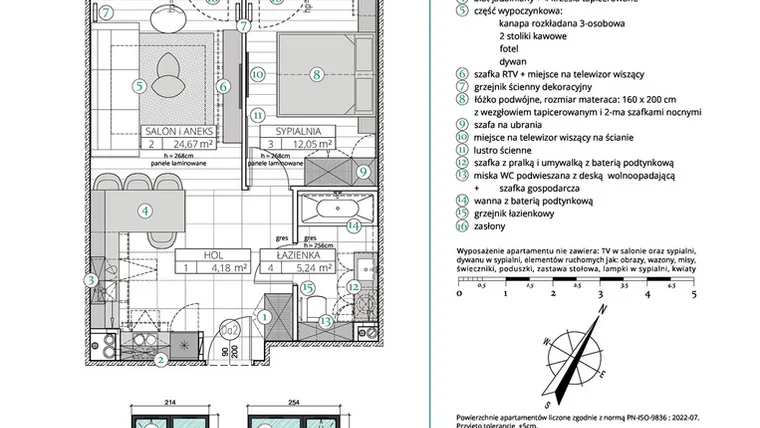 Rzut - Mieszkanie na sprzedaż 2 pokoje o powierzchni 46,14 m² - numer A.4.18 w Remedium