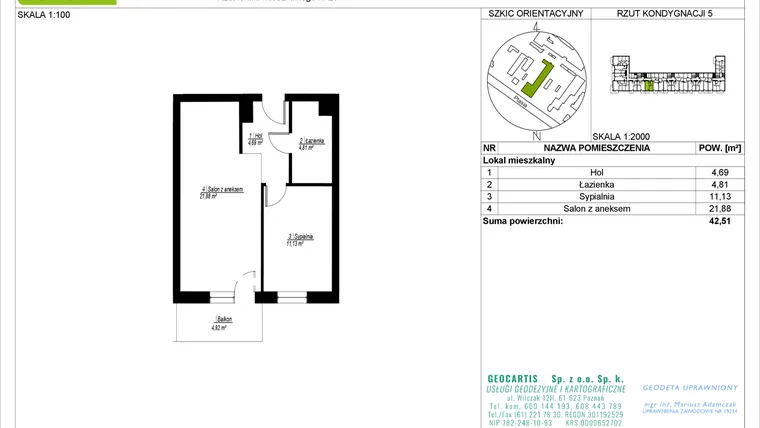 Rzut - Mieszkanie na sprzedaż 2 pokoje o powierzchni 42,51 m² - numer 28/29 w Symfonia Ptasia 28